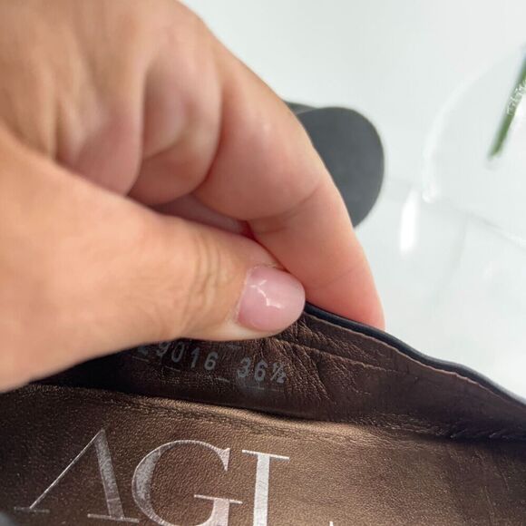 AGL Ballet Flats Women's Size 36.5 6.5 Pointed Black Leather Patent Cap Toe Shoe - Picture 2 of 13